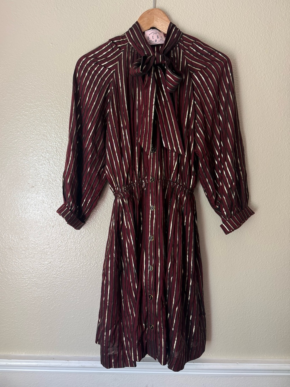 BURU Burgundy Striped Tie-Neck Dress